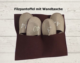 Felt slippers with wall pocket, brown-natural