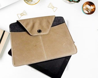 Wool Felt - Tablet case with genuine leather, , Laptop sleeve, Laptop case, Netbook case, Notebook case