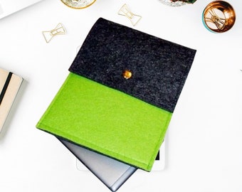 Felt case miniTablet / apple green anthrazi embroidered, tablet case, laptop case, netbook case, notebook case
