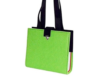 Dossier Poche en feutre vert pomme/noir avec dossier DIN A4, sac à bandoulière, sac de bureau, sac à bandoulière, enveloppe de dossier, sac de transport