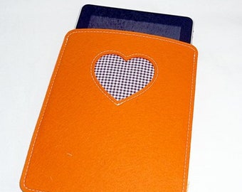 WollfilzHülle E-Book-Reader - orangeFilzhülle ebook, E-Book-Readerhülle, Tasche E-Book, Schutzhülle