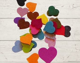 10 felt hearts, color selection, scatter pieces, 4 x 4 cm