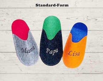 Felt slippers embroidered, selection of sizes and colours