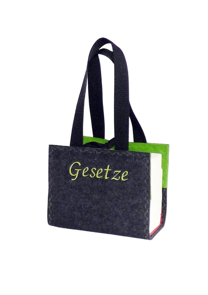 Schönfelder, Tasche mit Ziernaht, Schönfeldertasche, Wollfilz, bestickt, anthrazit, Gesetztasche, Tragetasche Bild 3