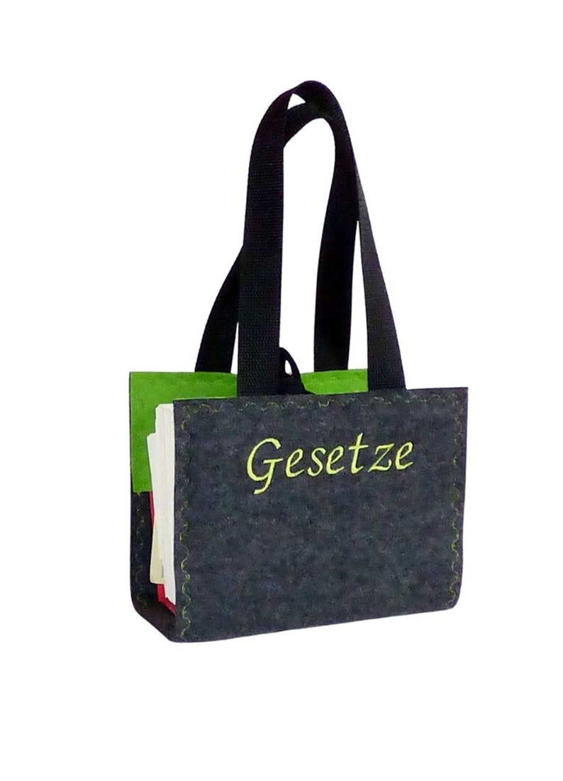 Schönfelder, Tasche mit Ziernaht, Schönfeldertasche, Wollfilz, bestickt, anthrazit, Gesetztasche, Tragetasche Bild 4