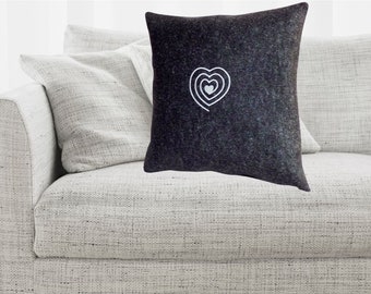 Sofa cushion wool felt anthracite embroidered