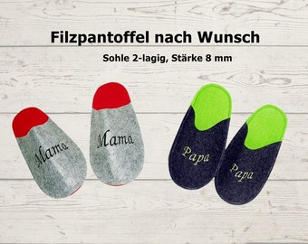 Embroidered felt slippers, choice of sizes and colours