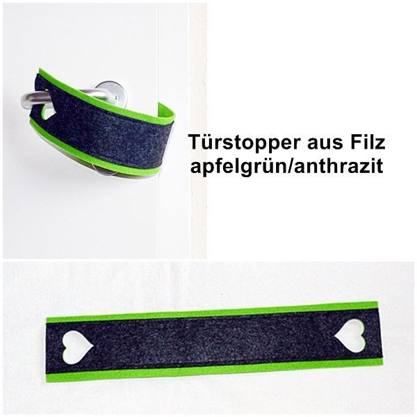 Türstopper auf Filz apfelgrün/anthrazit, Türstopper, Stopper, Stoßschutz, Klemmschutz, Türklemmschutz