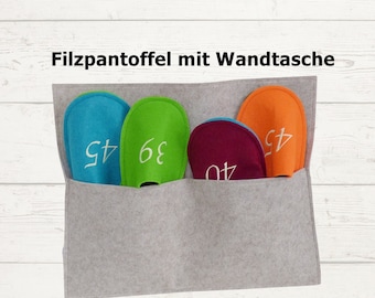 Filzpantoffel mit Wandtasche, kamelhaar/bunt