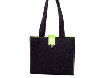 Folder bag in felt black/apple green with 1 A4 folder, shoulder bag, office bag, shoulder bag, folder envelope, carrying bag