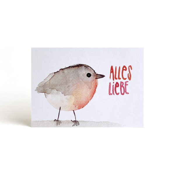 Karte Rotkehlchen | Postkarte auf dickerem Papier | Vögelchen | Singvogel | Alles Liebe | Gute Wünsche | Geburtstag | Glückwünsche