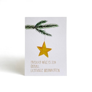 Weihnachtskarte | Postkarte Friedliche Weihnachten | Weihnachtsgruß | Stern | Wärme | Tannenzweig | Weihnachtsbaum | Deko