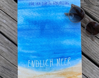 Poster Endlich Meer personalisiert | Print | maritim | Strand | Urlaub | Wanddeko | Kunstdruck | mediterran | persönlicher Wunschtext