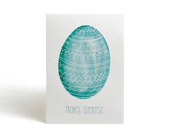 Karte | Ostern | Postkarte | Frohes Osterfest | Ei türkis | Osterei | Ostergrüße | Frühling | Frühjahr | Muster | bemalt| Eierfärben