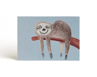 Karte Faultier | Postkarte | Grußkarte | chillen | faul | relax | durchhängen | abhängen | schlafen | Genuss | geniessen | Kindergeburstag