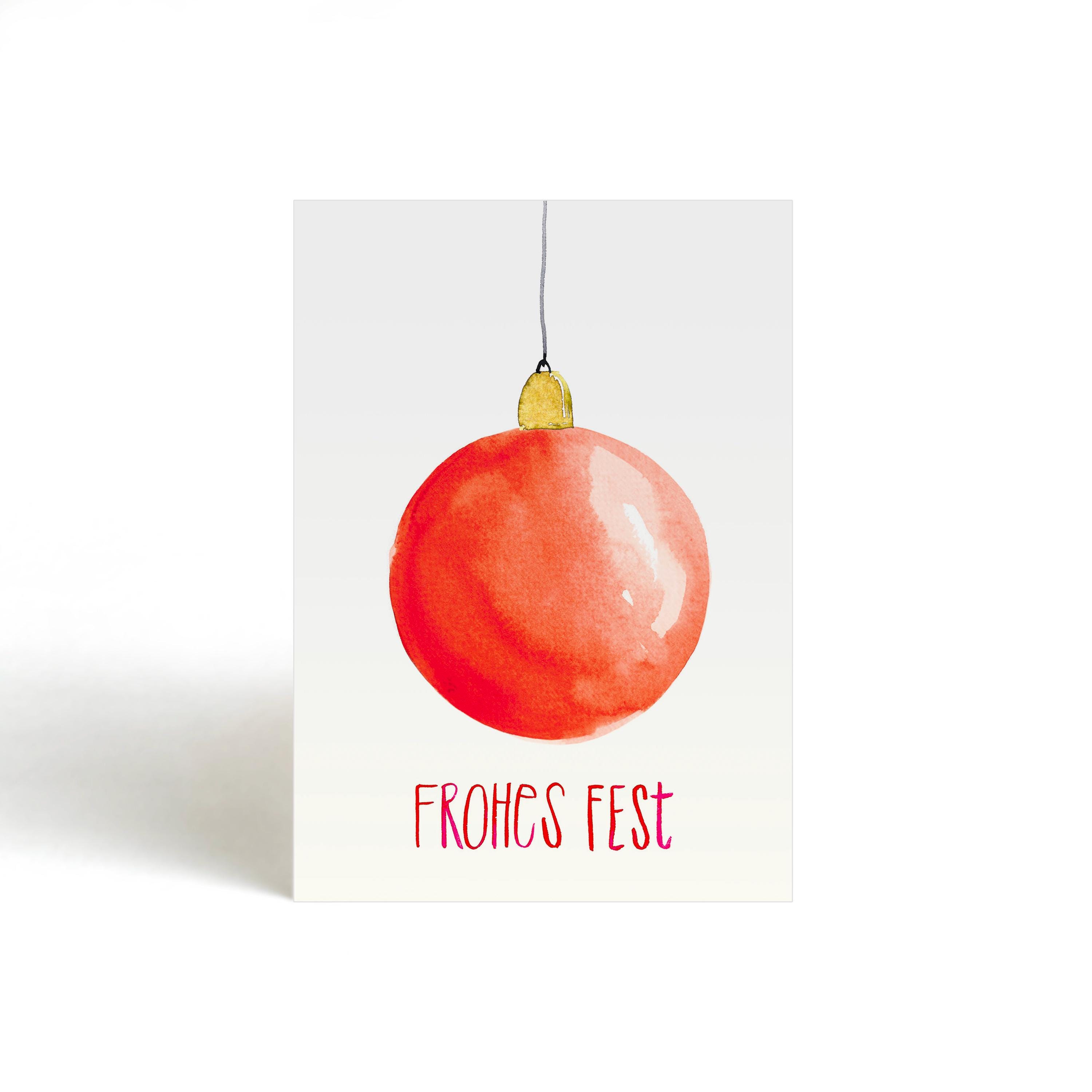 Karte Frohes Fest | Postkarte | Weihnachtskarte | Weihnachtsgrüße | Weihnachten | Weihnachtskugel | Kugel | Baumschmuck | rot