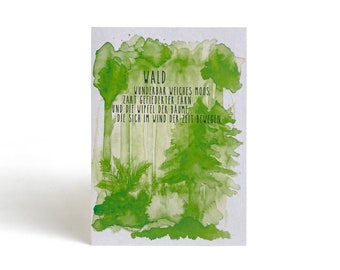 Karte Wald | Postkarte | Geburtstag | Gruß | Moos | Farn | Bäume | Tannen | Achtsamkeit | Waldbaden | Aquarell | Natur | Klima | Auszeit