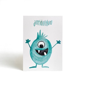 Karte Monster jupiduuuuu | Postkarte | endlich geschafft | Kindergeburtstag | Deko | Kinderzimmer | Geburtstagskarte | Glückwunschkarte