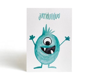 Karte | Postkarte Monster jupiduuuuu | endlich geschafft | Kindergeburtstag | Deko | Kinderzimmer | Geburtstagskarte | Glückwunschkarte
