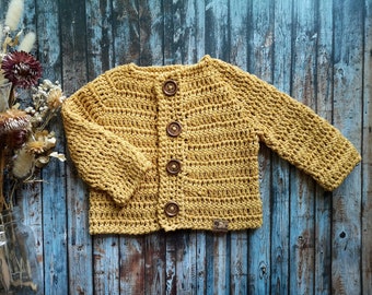 Crochet baby jacket Cotton mustard jacket Baby cardigan Newborn cotton cardigan