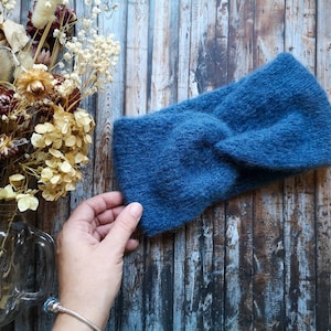 Soft double knitted ear warmer Alpaca ear warmer with knot Hand knit ear warmer, fluffy ear warmer