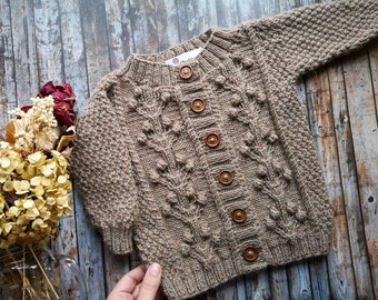 Alpaca wool baby cardigan Oversize baby cardigan Aran cardigan Chunky knit cardigan