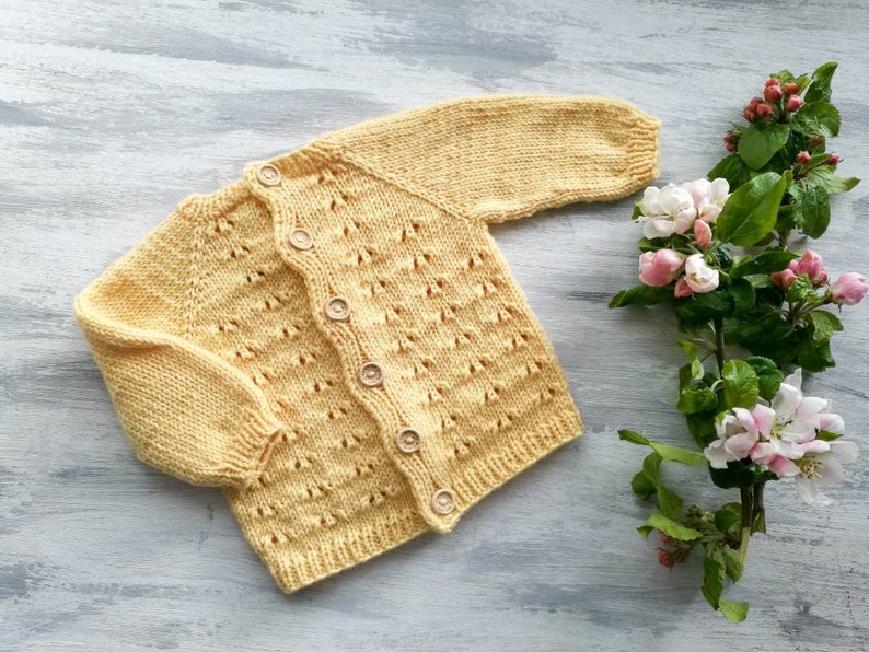 newborn jacket Baby knitted jacket hand knitted cardigan eyelet pattern jacket newborn cardigan