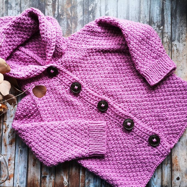 Hand knit girl cardigan Hoodie cardigan Wool toddler cardigan