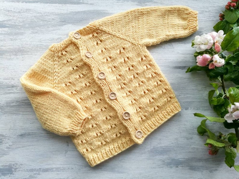 newborn jacket Baby knitted jacket hand knitted cardigan eyelet pattern jacket newborn cardigan