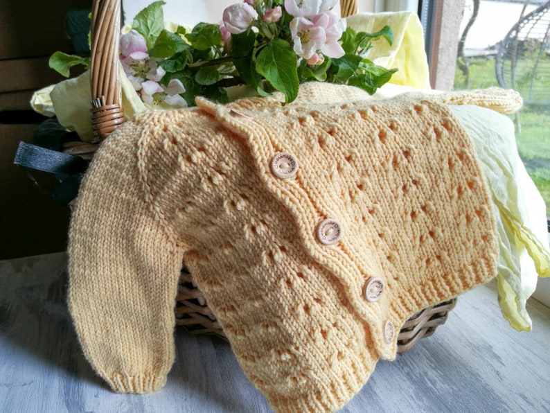 newborn jacket Baby knitted jacket hand knitted cardigan eyelet pattern jacket newborn cardigan