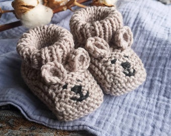 Merino wool baby socks Baby booties Ribbed baby socks First baby shoes, baby bear