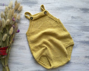Linen baby romper Knitted romper Cotton romper Yellow baby romper