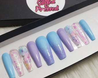 SWEET DREAMS | Handmade | Salon Quality Sturdy Durable Gel Press Ons | Baby blue and lavender nails | Fake Nails