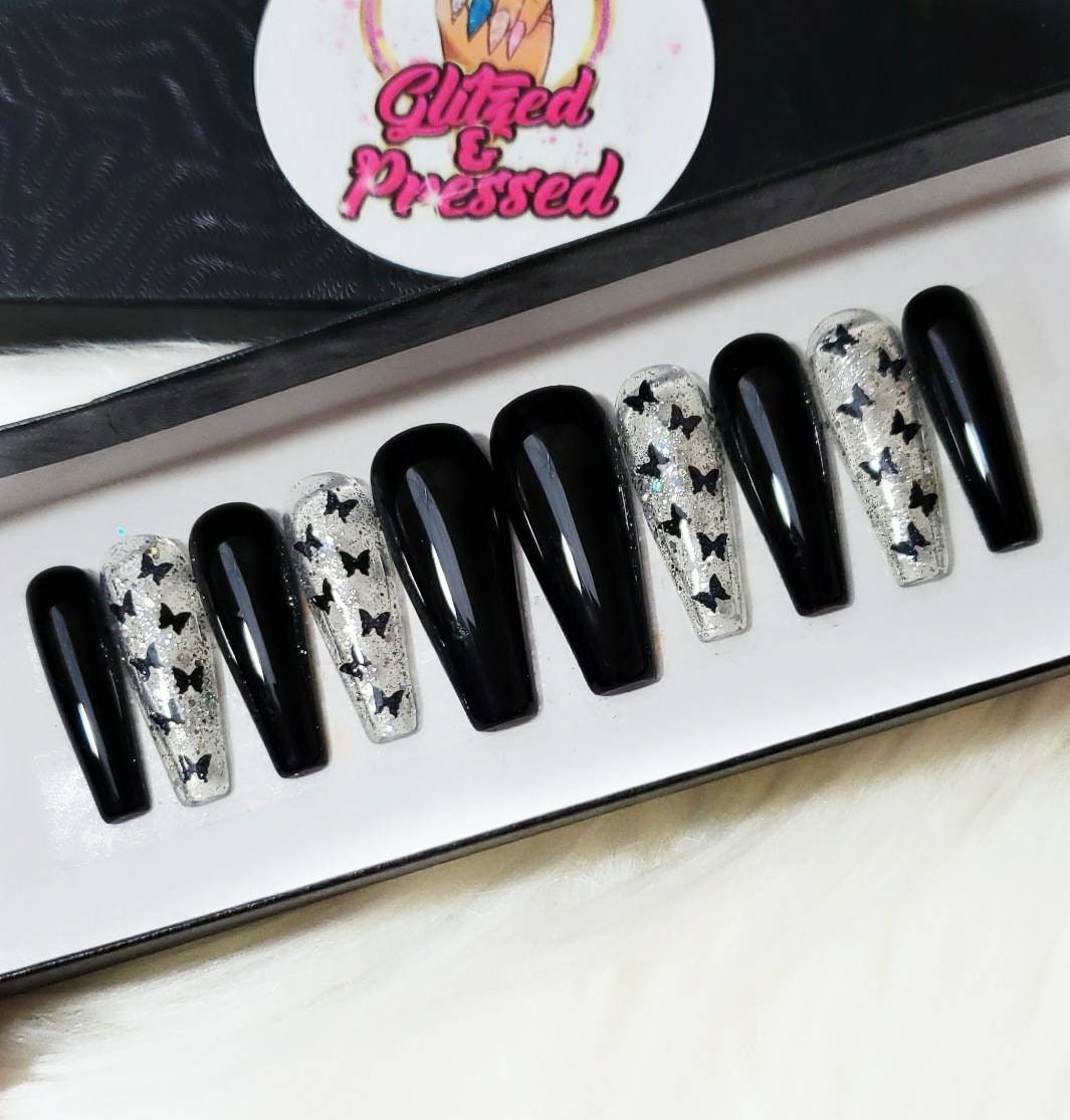 BLACK DAHLIA set Salon Quality Sturdy Press On Nails Gel | Etsy
