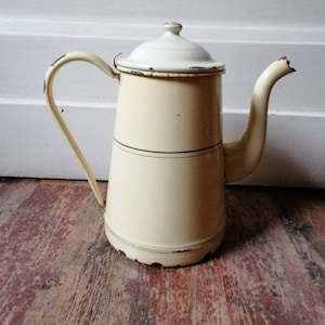 Ancient large jug coffee pot enamel patina