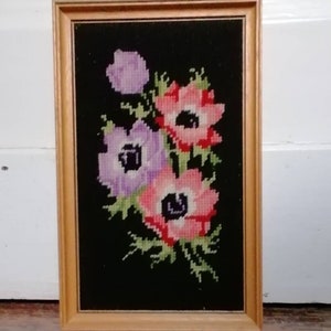 Picture flowers vintage embroidered mural tapestry gold frame