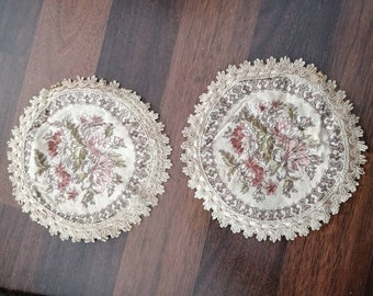 2 brocade doilies roses