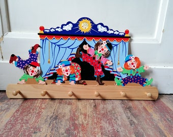 alte Kinder Garderobe Hakenleiste Clowns