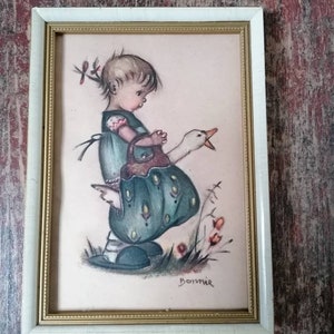 Vintage picture child with bird Hummel