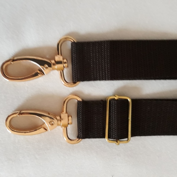 Carrying strap shoulder strap shoulder strap 30 mm carabiner gold 3 cm black brown