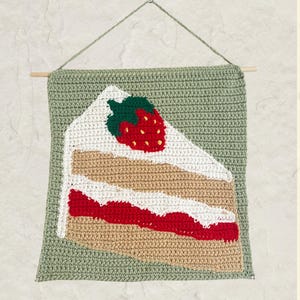 Strawberry Cake Slice Crochet Wall Hanging Tapestry Pattern Graph | PDF Download