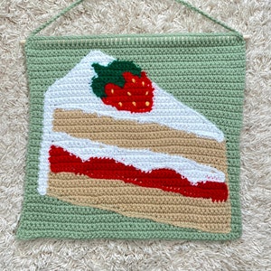 Strawberry Cake Slice Crochet Wall Hanging Tapestry Pattern Graph | PDF Download