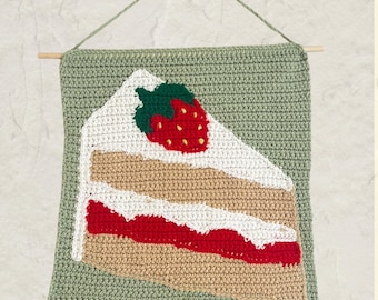 Strawberry Cake Slice Crochet Wall Hanging Tapestry Pattern Graph | PDF Download