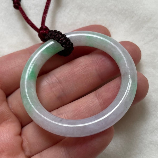 50mm Round Donut Jade Pendant - Grade A Green & Purple Jadeite | Natural Burmese Jade | Gemstone Jewelry