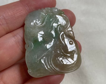 Fish Jadeite Jade Pendant, Light Green, Light Yellow, Type A, Burmese Gemstone, Necklace, Carving