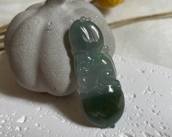 Monkey and Peach Jadeite Pendant, Grade A Certified, Fei Cui, Natural Jadeite, Free Shipping