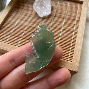 Icy Jade Fish Pendant, Natural Jade, Grade A Jade, Hand-Carved image 9