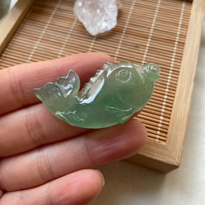 Icy Jade Fish Pendant, Natural Jade, Grade A Jade, Hand-Carved image 7