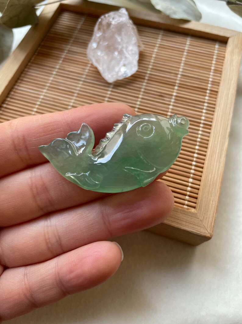 Icy Jade Fish Pendant, Natural Jade, Grade A Jade, Hand-Carved image 7