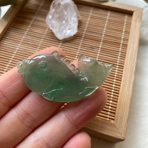 Icy Jade Fish Pendant, Natural Jade, Grade A Jade, Hand-Carved image 6